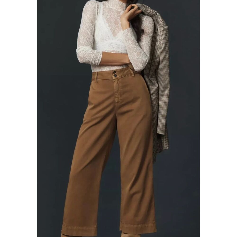NWT Bella Dahl Wide Leg Cropped Pants 27 Camel Brown Utility Trouser High Rise